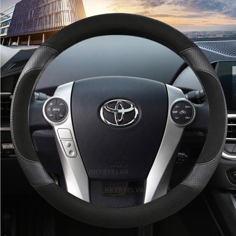Suede Cow Leather Car Steering Wheel Cover For Toyota Prius 30 20 Prius V Prius C Prius Prime Massage Auto Accessories