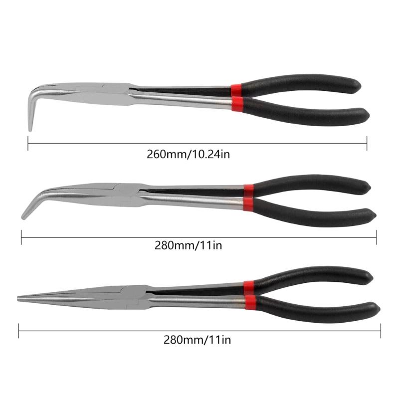 3Pcs Long Nose Pliers Carbon Steel Non-slip Straight Plier 45/25 Degree Bent Nose Pliers for Machinist Engineer HandTool
