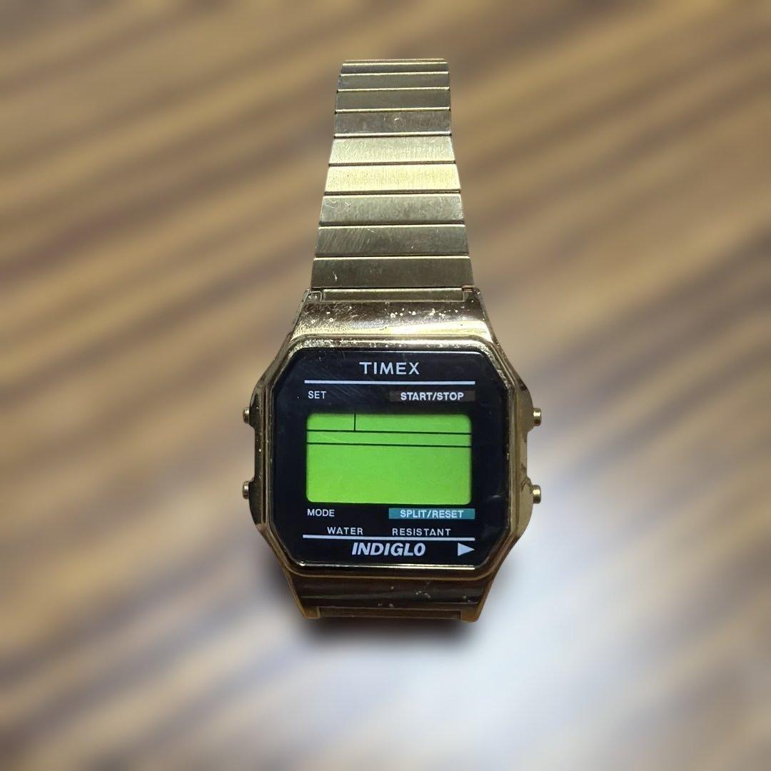 Used TIMEX INDIGLO digital watch gold color body