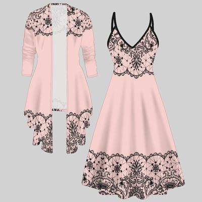 3D-gedrucktes Set Kleid Mantel, einfarbig, einfache Form, modischer Druck, geeignet für verschiedene Szenen, Modestile