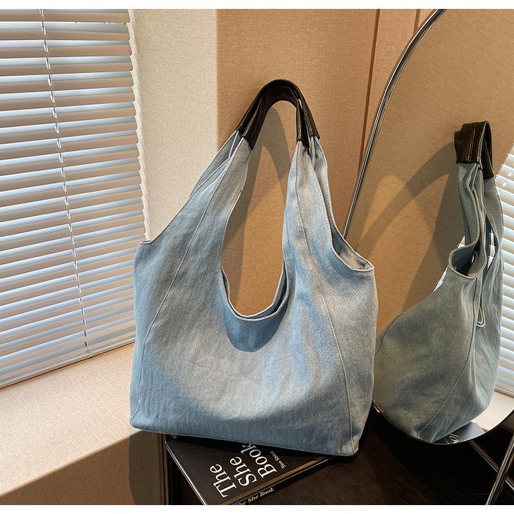 

Джинсовая сумка женская большой вместимости новая летняя универсальная простая на плечо для покупок студенческая сумка небесно-голубой