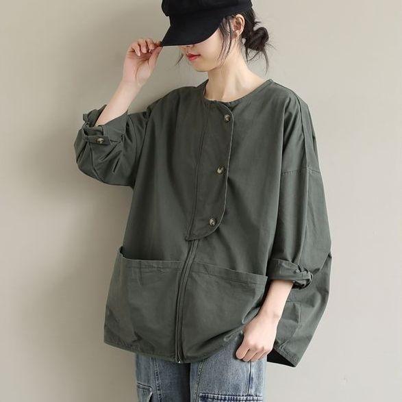 Literarische Cargo-Hemdjacke für Damen in Übergröße mit großen Taschen, locker, langärmlig, kurze Oberbekleidung für Frühling und Herbst