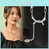 Elegant Titanium Steel Double C Necklace For Women With Sparkling Diamond Accents