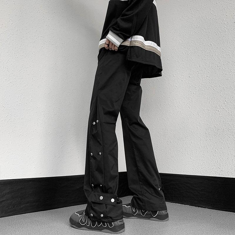 

Breasted wide-leg pants men s summer vibe high street mopping casual pants trendy brand ruffian handsome trousers M чёрный