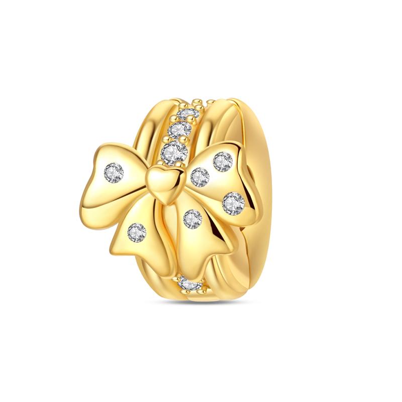 Copper Bow Charms Copper Pink Heart-Shaped Bow Pendants Charms Beads Fit Original Bangle Bracelets Diy Jewelry