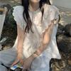 Splicing Ruffled White Shirt with Women's Summer Pleated Design Flying Sleeve Shirt Loose Top