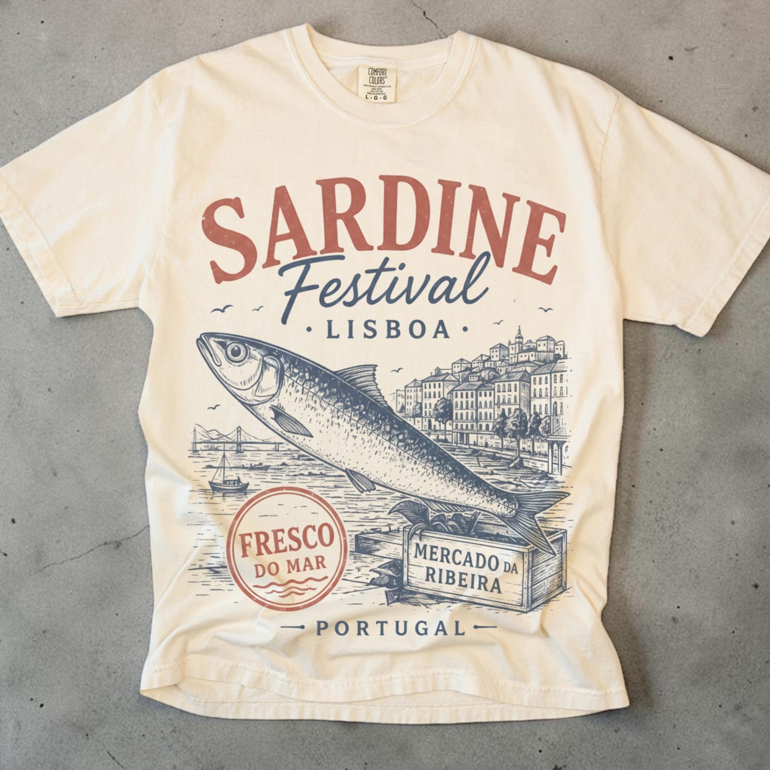 Sardine Shirt, Unisex Comfort Colors Tee, Vintage Lisbon Portugal Shirt, Sardine Festival Graphic Tee, Coastal Seafood Foodie Gift 3XL