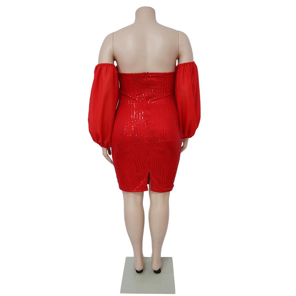 Sexy Sequin Mesh Bandeau Bodycon Evening Dress