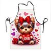 Cute Yorkie Dog With Red Bow Holding Love Heart Apron For Valentine's Day Kitchen Cooking Gift