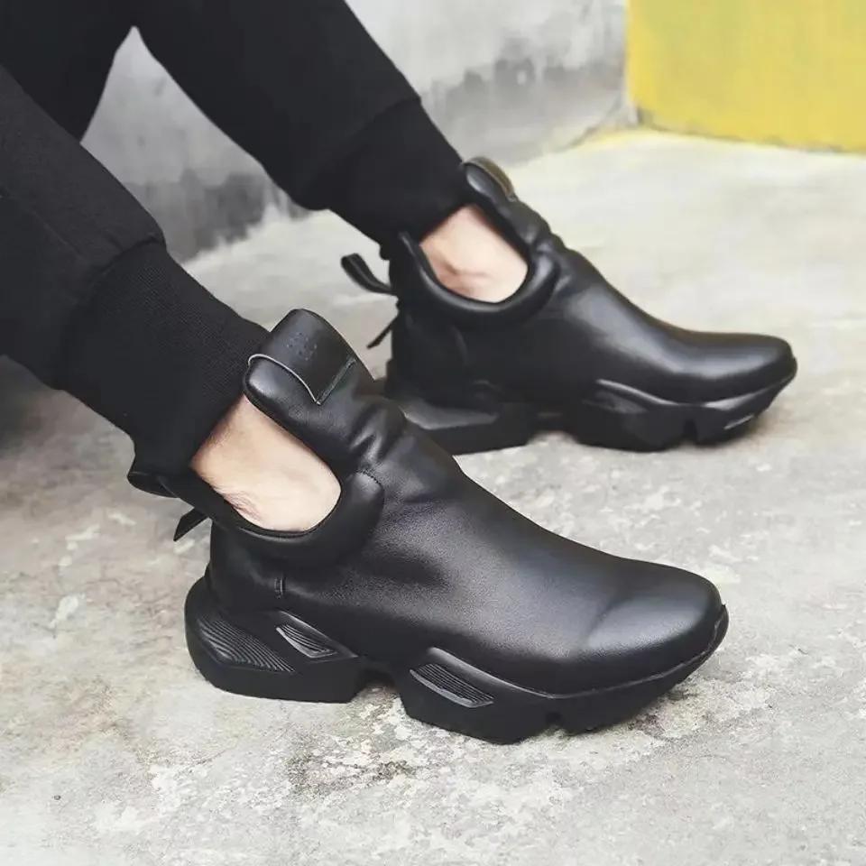 2026 Winter New Men's Warm Thick Soled Leather Surface Korean Edition Personalized Trend Increase Casual Sports Cotton Shoes