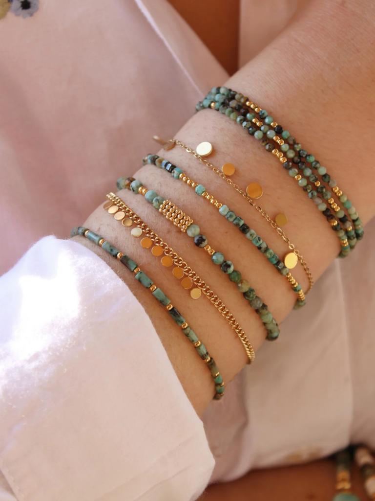 Vlen Natural Stone Turquoises Bracelets for Women 2mm/3mm/ Beads 18 K Golden Plated Bracelet Minimalist Pulseras Boho Jewelry
