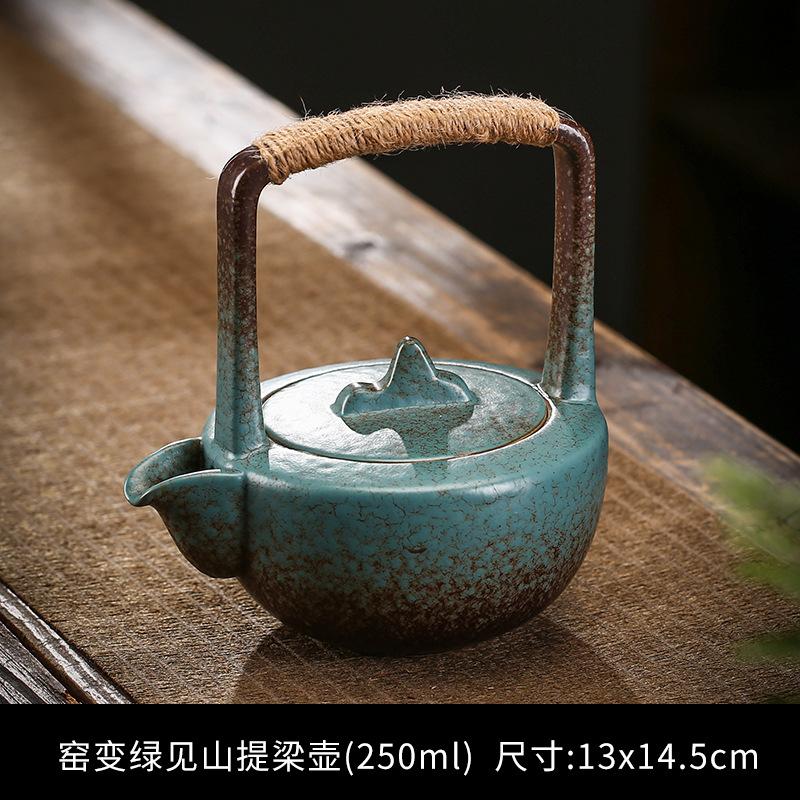 Rope Handle Ceramic Teapot Retro Style Gongfu Teapot Natural Jute Rope & Pottery No-Scald Design Daily Brewing Companion