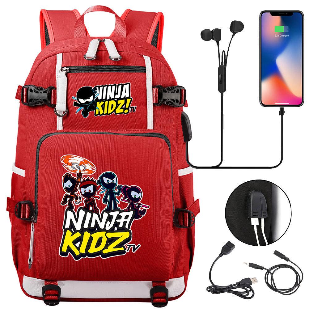 Print Kids Backpack with USB Charging Port, Teenagers School Bookbag, Lightweight Travel Daypack with Headphone Jack Anti-Theft Design