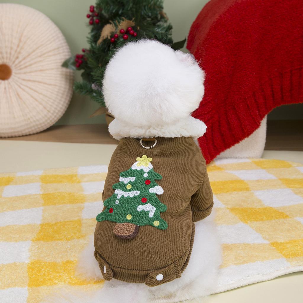 Christmas Corduroy Thickened Warm Small Breed Dog Clothes with Harness Compatible Teddy Bichon Pet Apparel for Winter Holiday