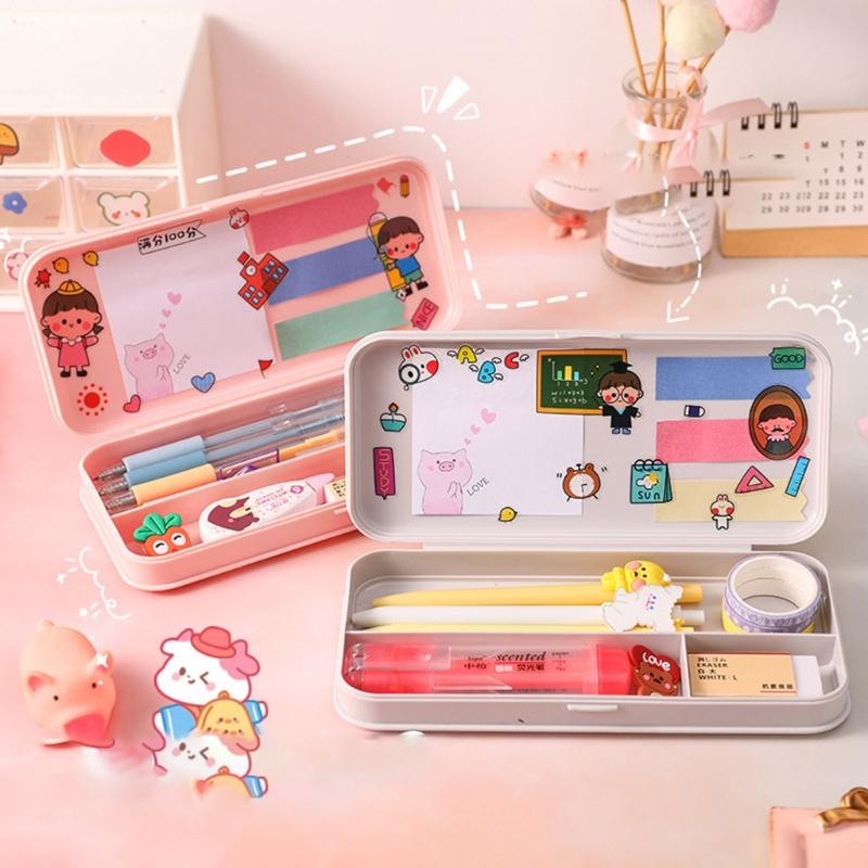 Colorful Plastic Pencil Boxes Macaron Pencil Boxes for School Crayon Marker Organizer Boxes for W/ Hinged Lids