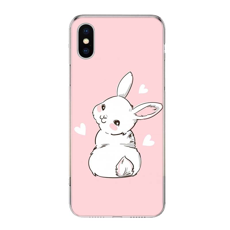 Cute White Baby Rabbits For iPhone 17 Air 16 15 14 Plus 13 Mini 12 11 Pro Max Phone Case 16E 7 Print 8 SE Fundas Cover Soft Coqu