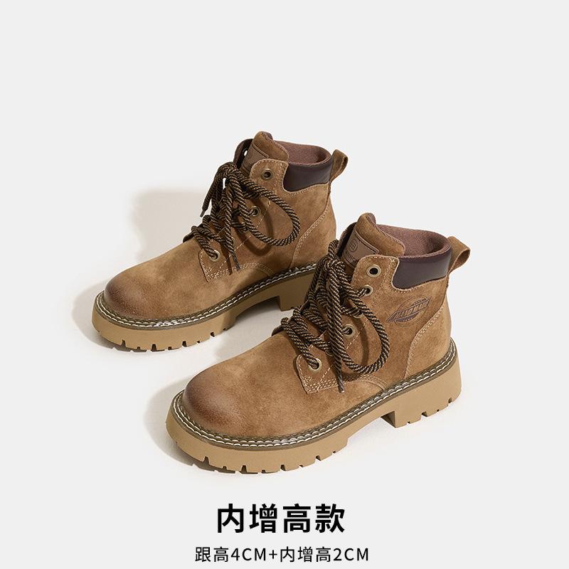 2025 new inner heightening Martin boots outdoor mountaineering retro velvet thermal tooling short boots British rhubarb boots