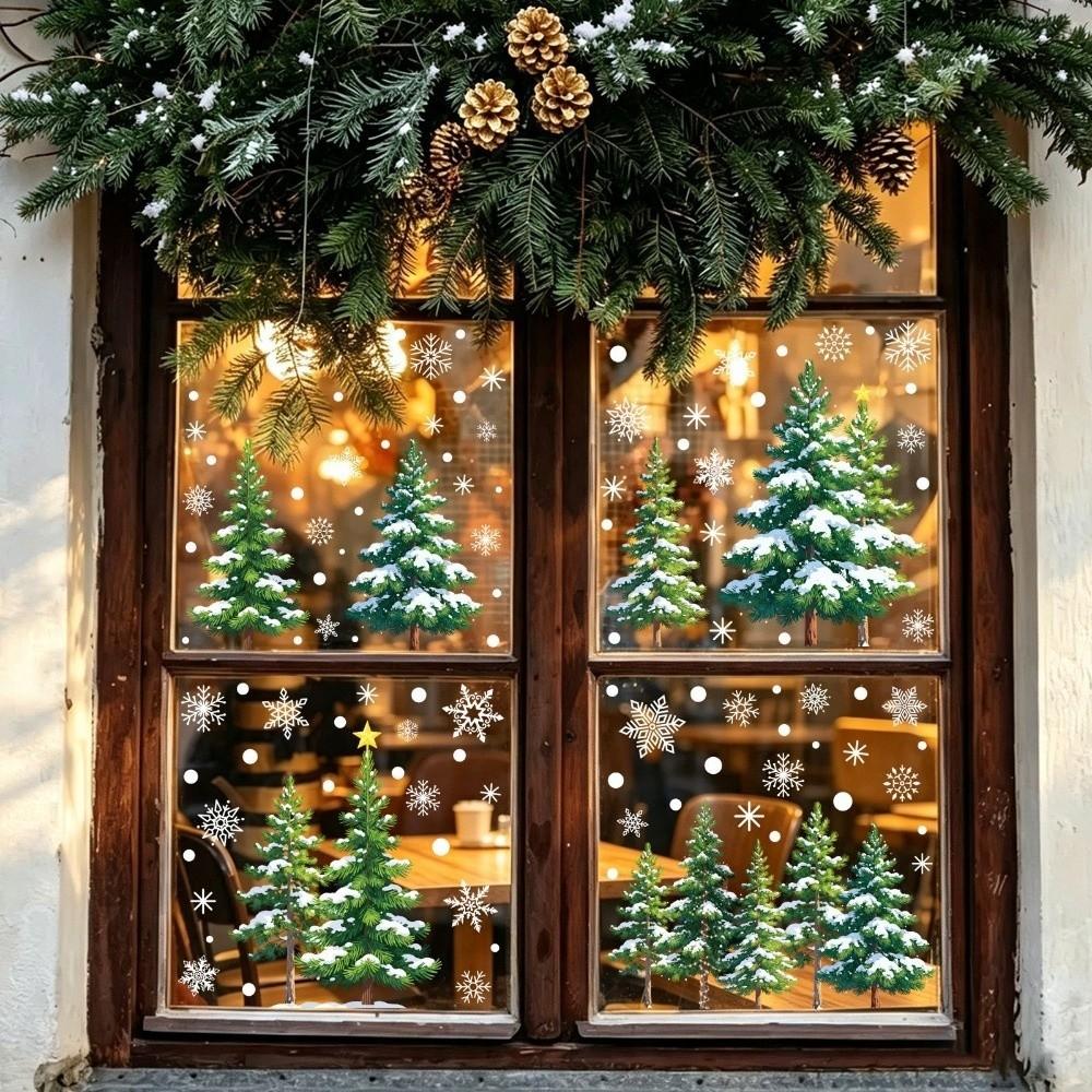 1 Sheets Waterproof Christmas Tree Static Cling Decal Removable Static Exquisite Snowflakes Glass Window Sticker DIY Small