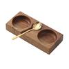Natural Solid Wood Condiment Tray, Compartmented Serving Dish with Spoons for BBQ Dipping Sauces and Table Organization