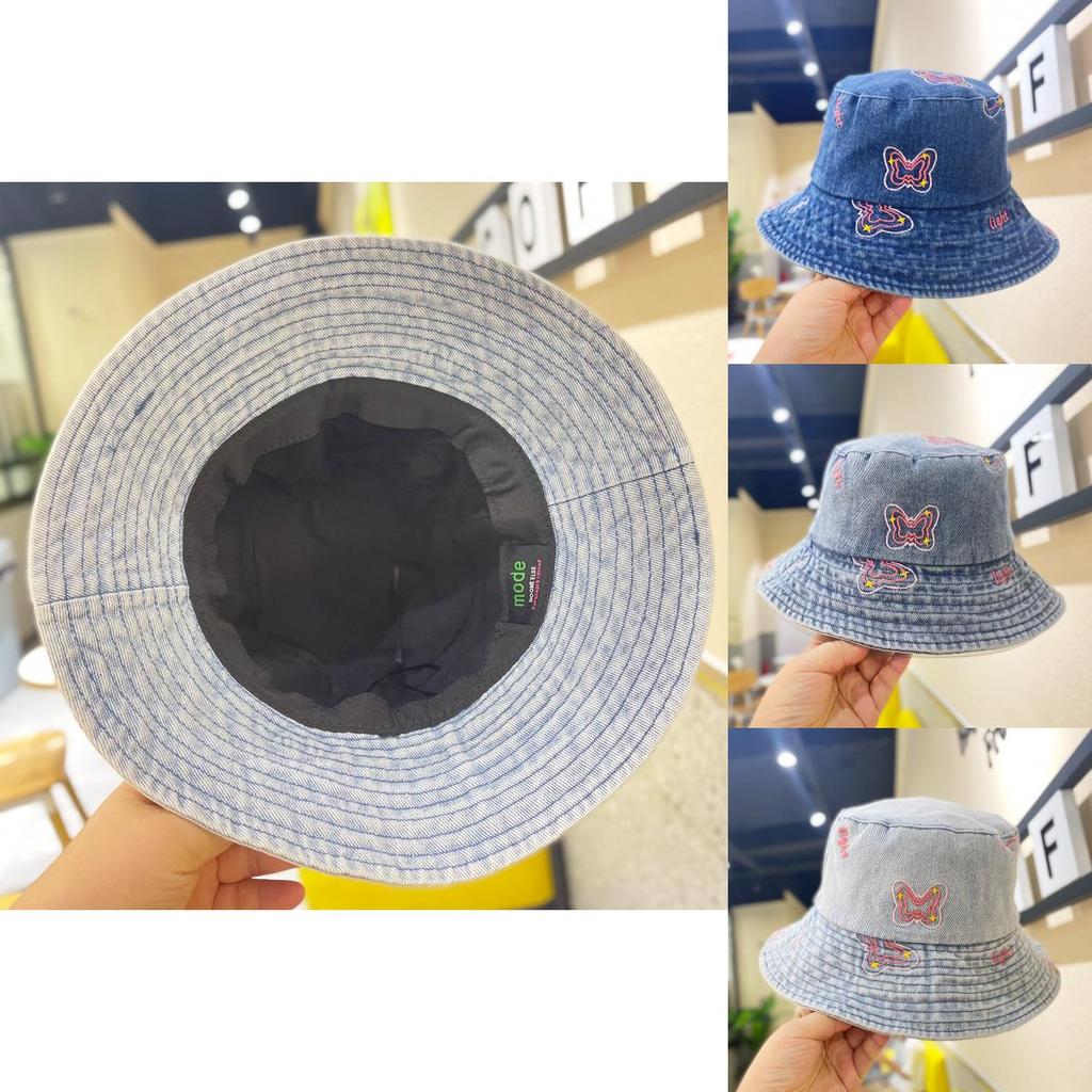 Denim Trendy Butterfly Fisherman Hat Women Sun Protection Basin Autumn Spring