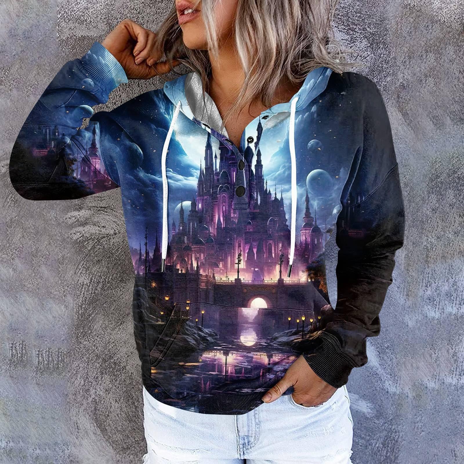 

Женские повседневные модные пуловеры с длинными рукавами и принтом, толстовки с капюшоном XL небесно-голубой