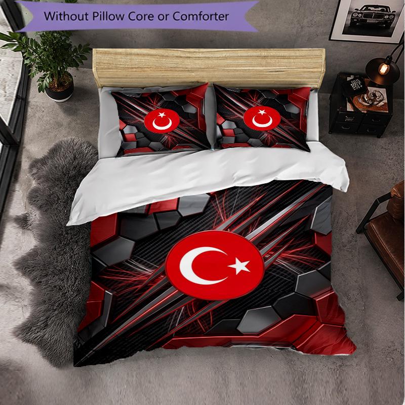 Turkey Football Pattern 3 Pieces Bedding Set Soft Microfiber Duvet Cover with Pillow Cases for Bedroom