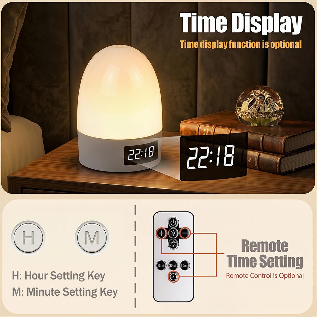 Touch Night Light Rechargeable 3 Color Dimmable Bedside Lamp Time Display USB LED Night Lights Ambient Soft Light for Kids Gift