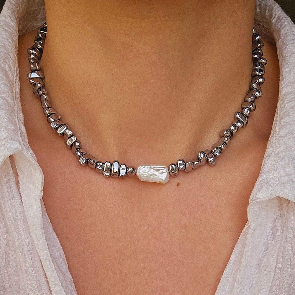 Vintage Heart Pendant Natural Purple & Black Gall Stone Chain Necklace for Women Choker Jewelry N0500