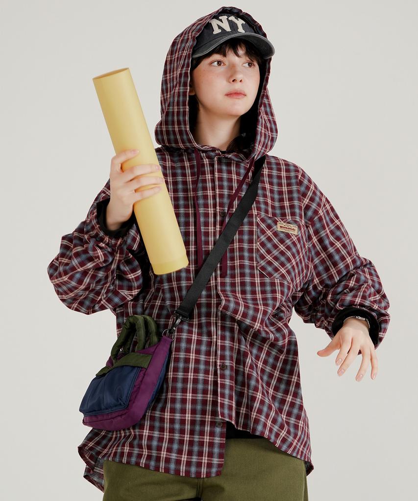 Wv Project Bay Oversized Check Hoodie Burgundy Jils7771