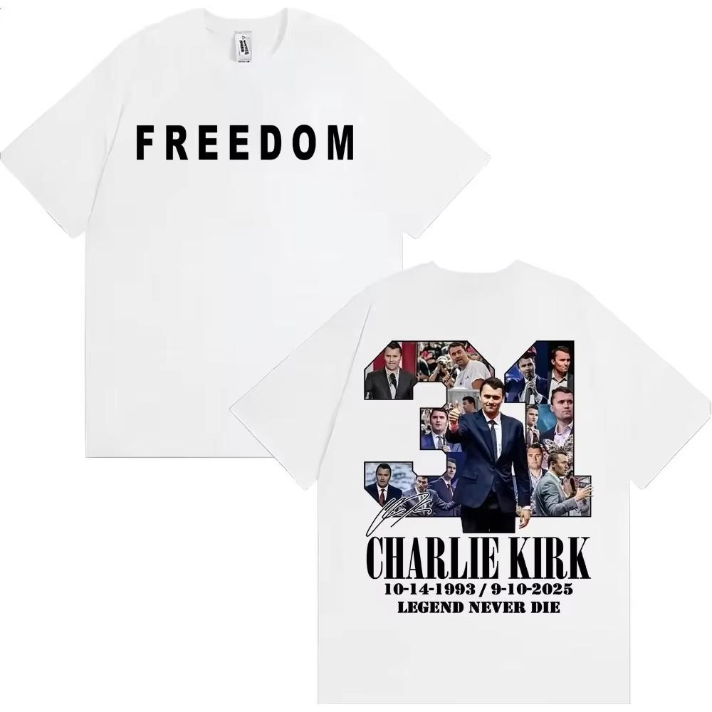 Justice for Charlie Kirk Legend Never Dies T Shirt Freedom Speech Protest T Shirt Unisex Fashion Summer Casual High Quality Top