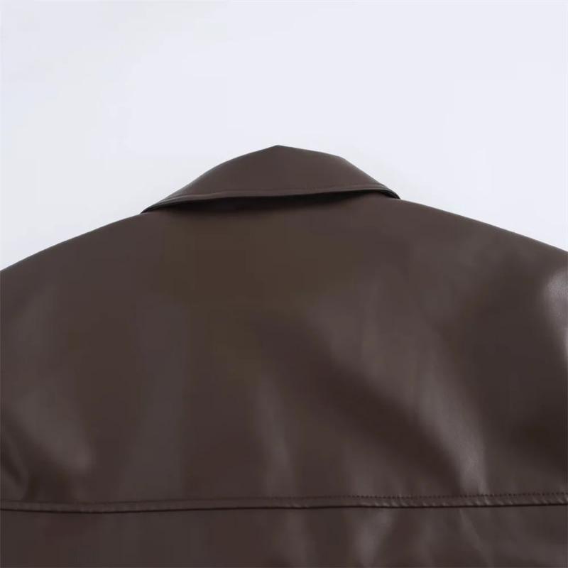 Autumn New Women's Jacket Simple Loose Clothing Casual Fashion Coat All-match Imitation Leather Pilot Jacket