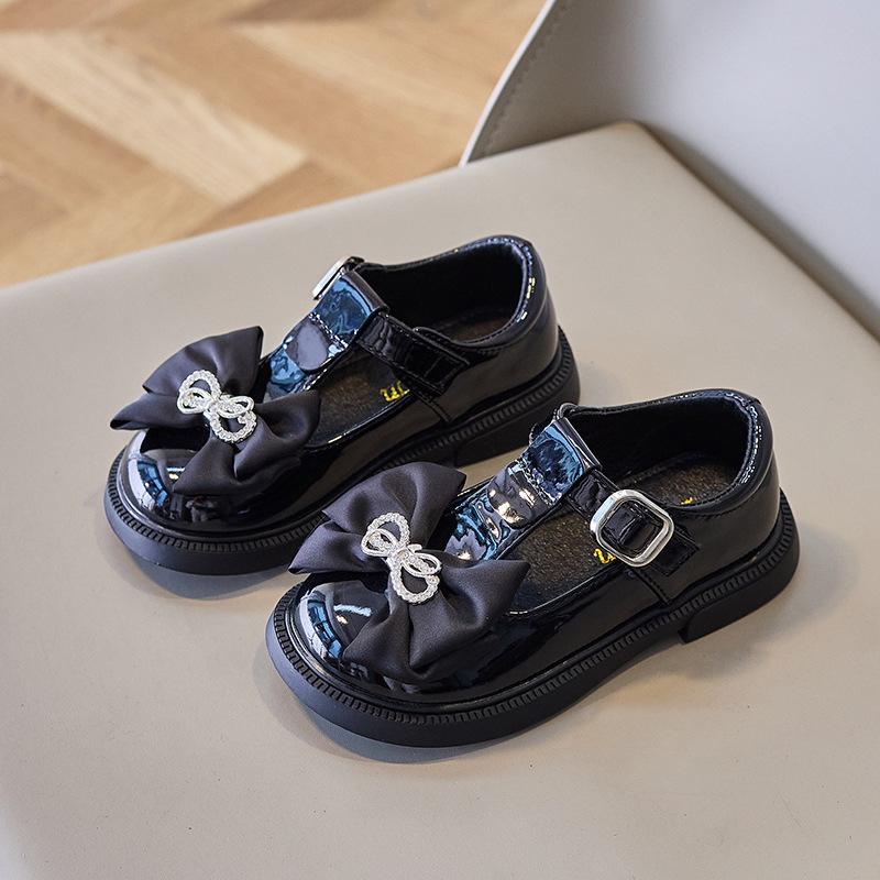 Girls Loafers Children Fashion Leather Shoes T-Strap Cute Bow Round-toe Hook & Loop Kids Casual Shoes Drop Shipping Korean Style