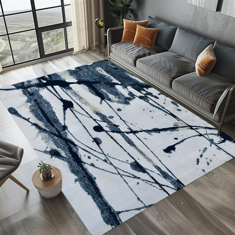

Artistic Blue White Ink Brush Abstract Pattern Area Rug Modern Art Style Non-Slip Floor Mat for Living Rooms Bedrooms 40x60cm