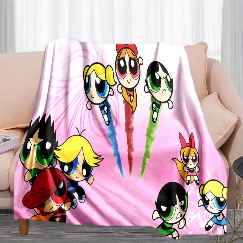 1PC The Powerpuff Girls printed blanket, all season lightweight home office outdoor nap multifunctional blanket A2