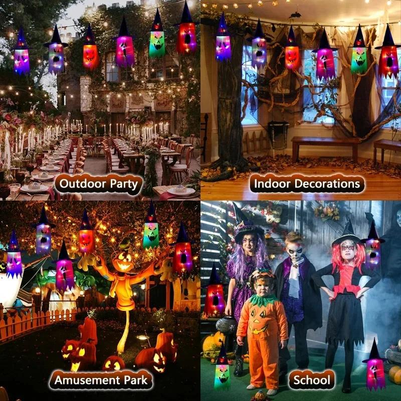 Glowing Outdoor Witch Hat LED Luminous Tree Hanging Ornament Kids Party Decor Halloween Wizard Hat Magic Prop Solution
