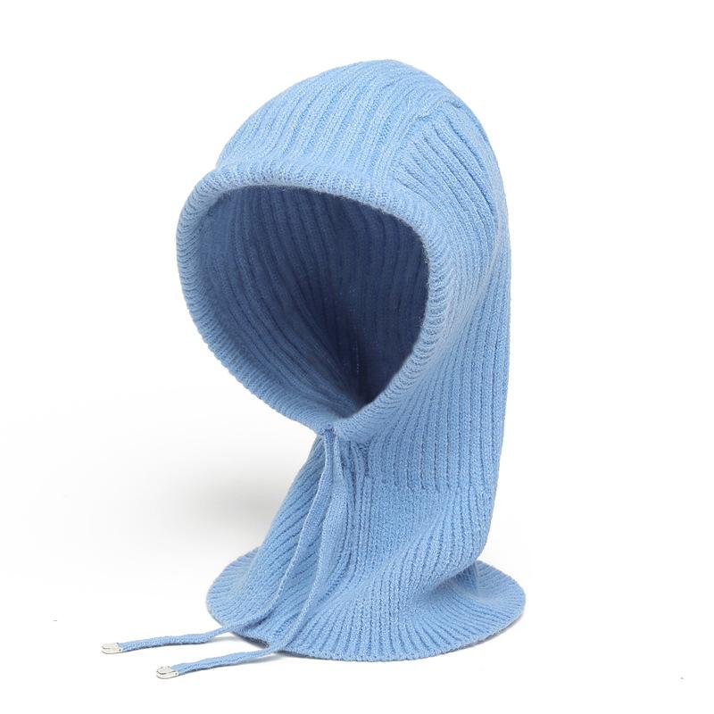 Winter Scarf And Hat Integrated For Outdoor Cycling, Warm Knit Scarf, Woolen Hat, Ear Protection, Solid Color Scarf, Drawstring