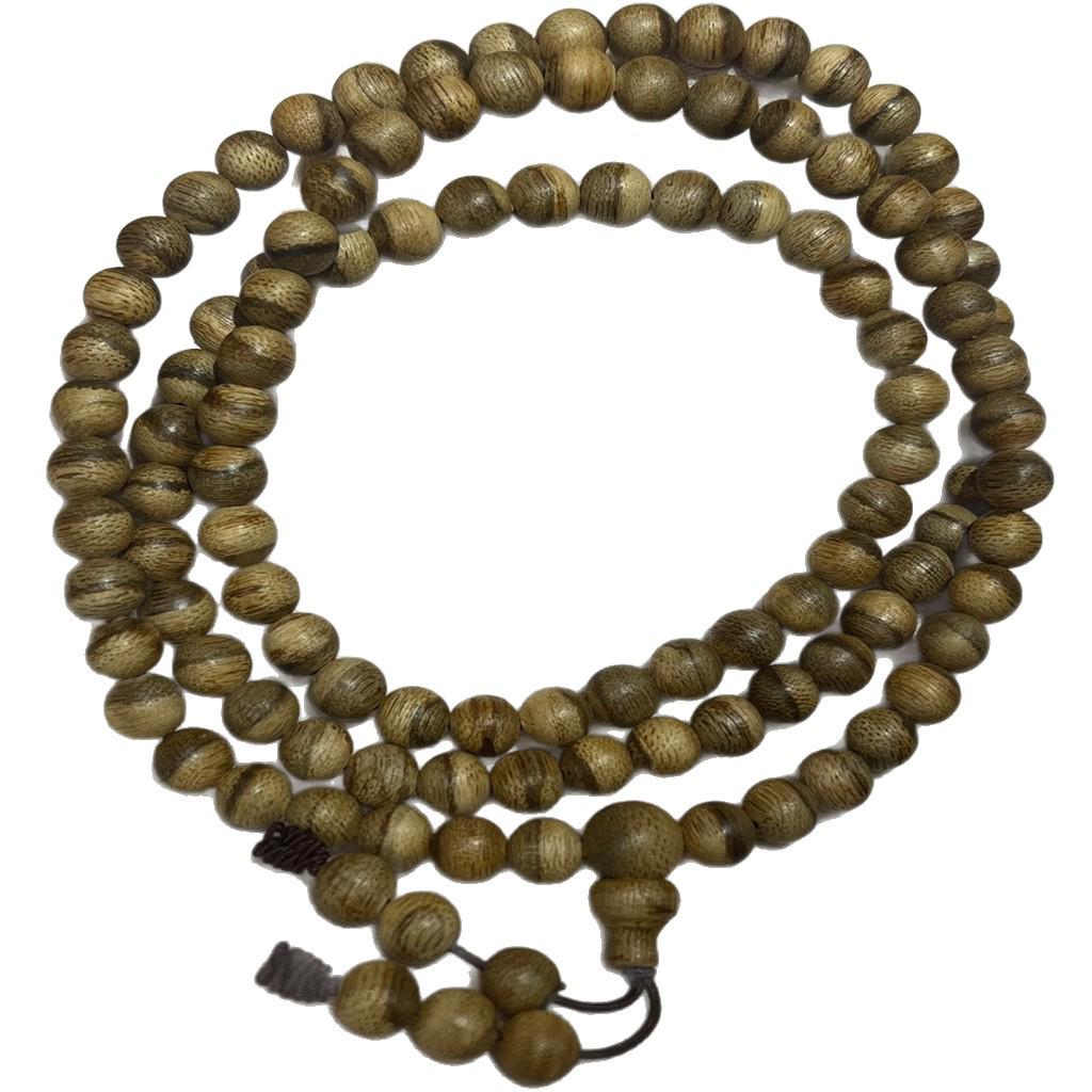 Authentic Natural Agarwood Tiger Stripe Bracelet - 0.6mm Beads, 108 Count, Unisex, Lightly Fragrant, Multi-strand Gift