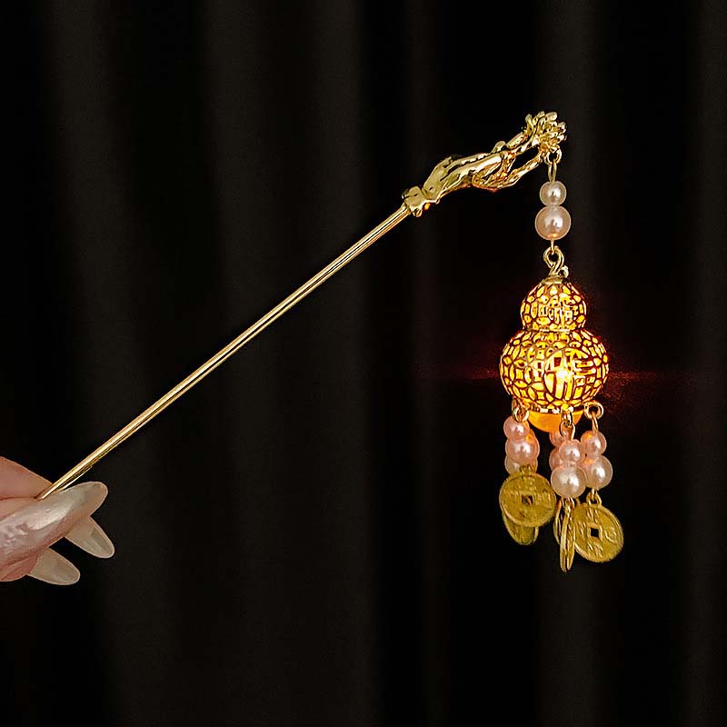 Chinese Rabbit Lantern Hair Pin Clips Hair Sticks LED Light Hair Accessories for Women Kids Retro Lotus Flower Tassel Headpieces