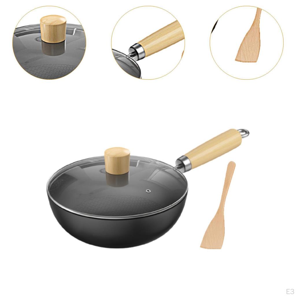 Patelnia Wok 7'' do gotowania na gazie płaskodenna niepowlekana do smażenia w ruchu dom i kemping