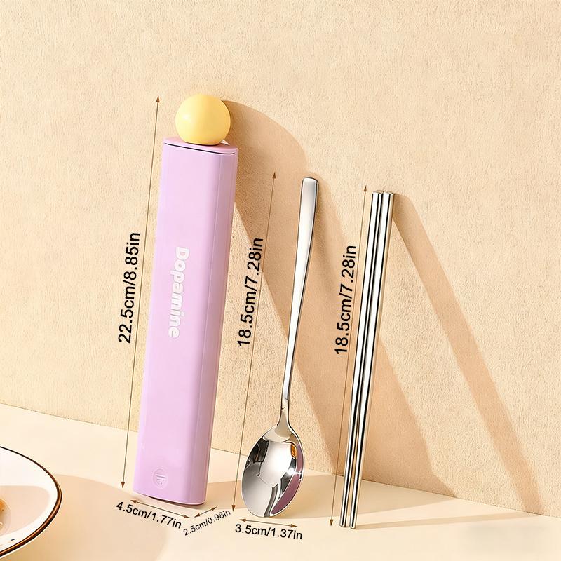 

3pcs Portable Cutlery Set 304 Stainless Steel Spoon Chopsticks with Storage Case for Christmas Gift Cute Outdoor Tableware