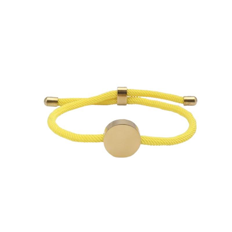 Adjustable Handmade Braided Bracelet With Engravable Round Charm Titanium Steel Unisex Couple Jewelry