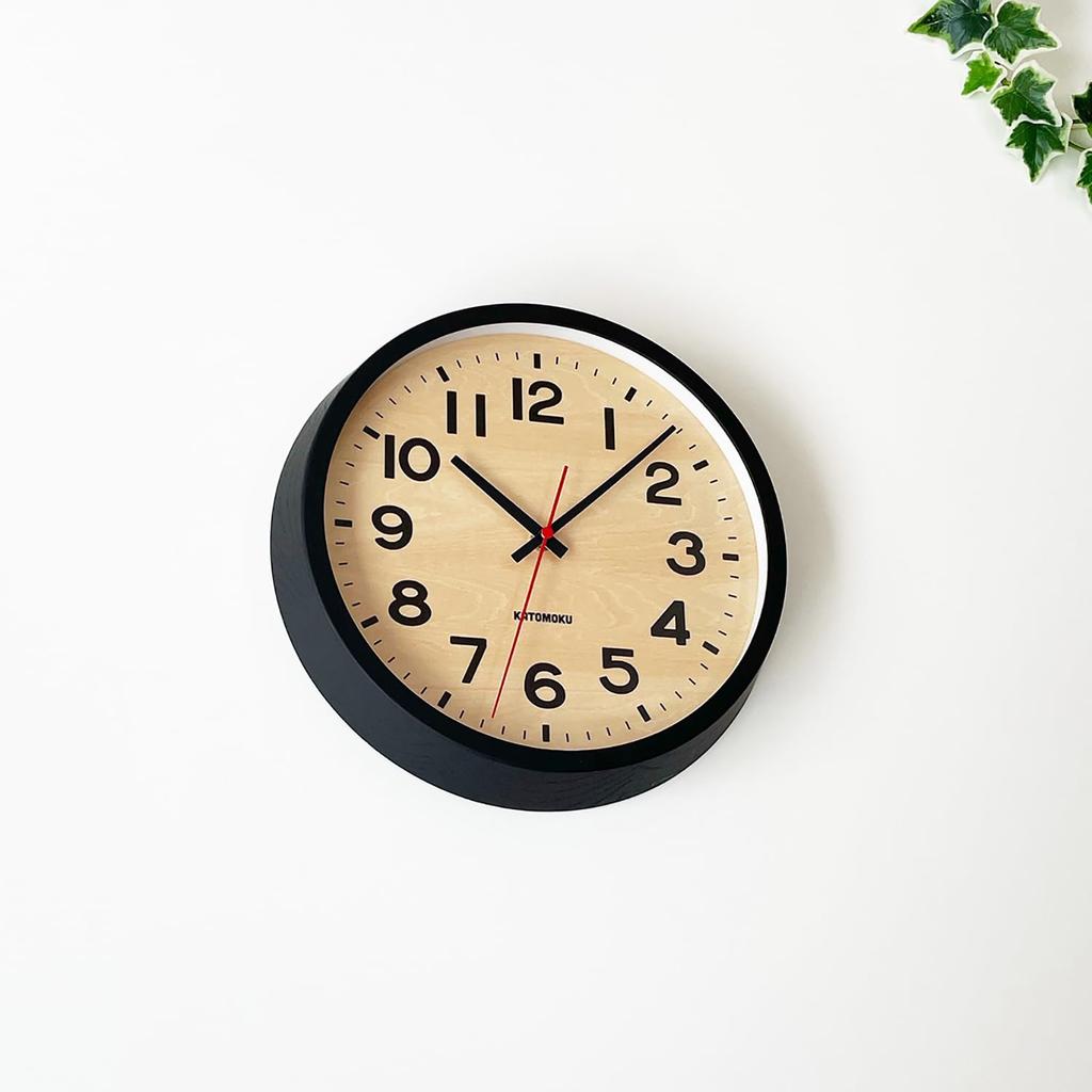 KATOMOKU Muku Clock 15, Black, km-107BK, Wall Clock with Continuous Second Hand, 30.6cm Diameter (Quartz Clock)