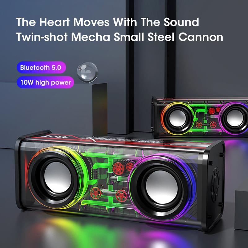 V8 Transparent Mecha Bluetooth 5.0 Wireless Music Speakers for Mini Party with Bass Diaphragm TWS RGB Light Loudspeaker