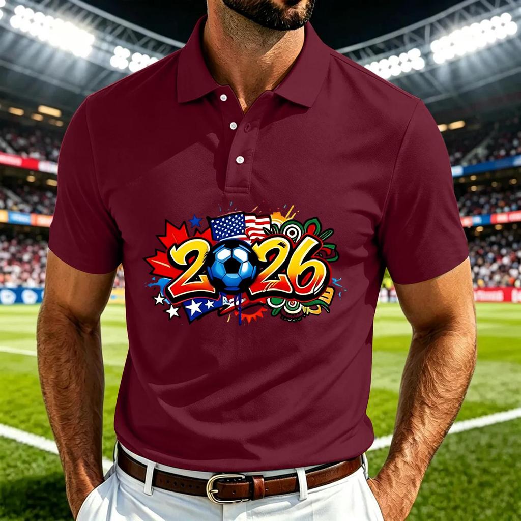 Men's Casual Soccer Graphic Polo Shirt Quick-Dry Breathable Mesh Lightweight Short Sleeve Top with Collared Neck for Outdoor Sports