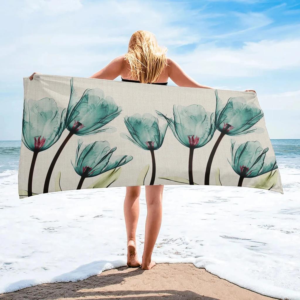 Tulip Flowers Bath Towel Botanical Floral Beach Towel Microfiber Quick Dry Portable Camping Picnic Yoga Gym Travel Sport Towels