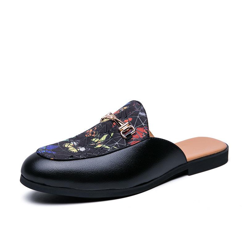 

2025 summer new personalized Korean version casual leather shoes Korean version casual half-drag leather shoes 38leather shoes 45 чорний