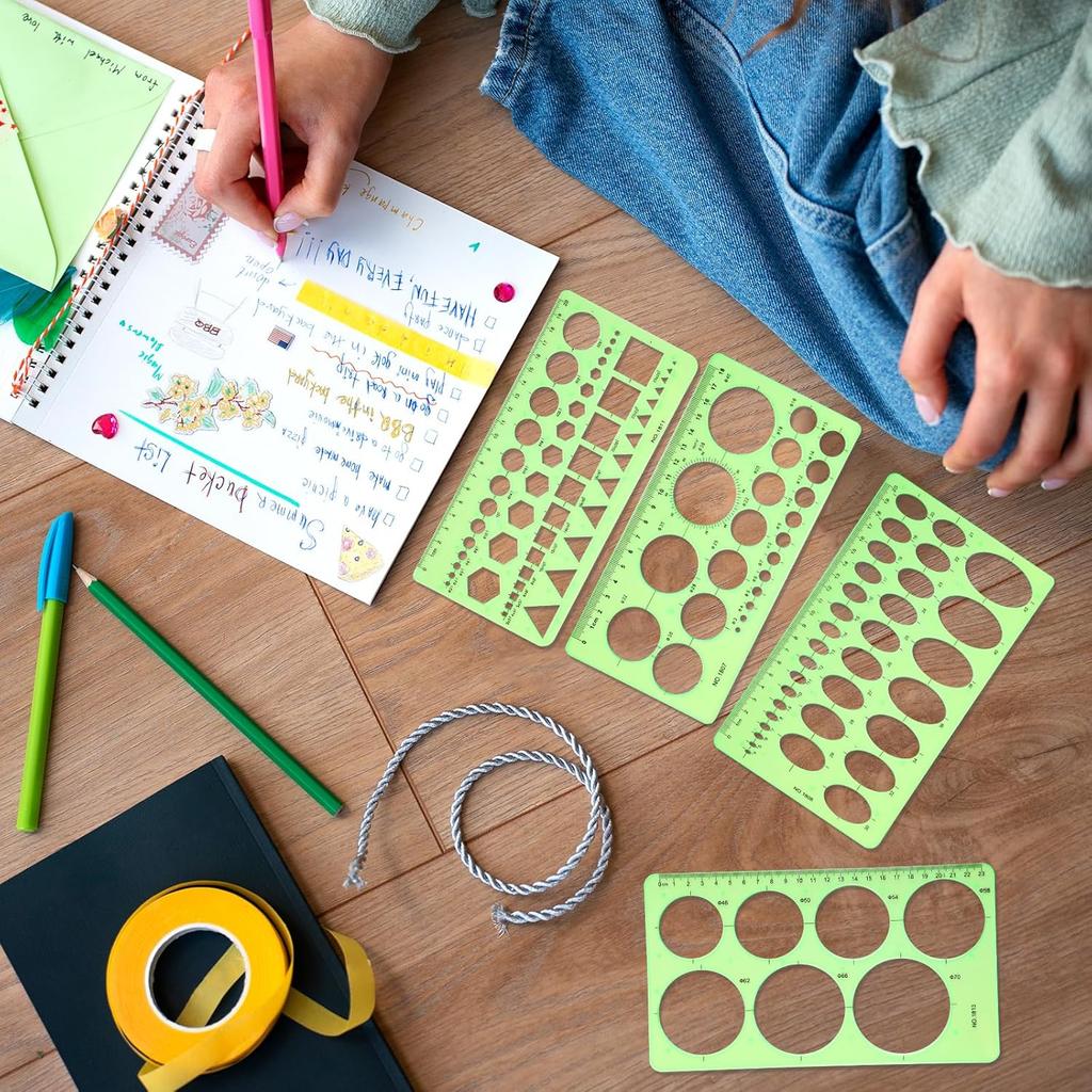 Geometric Drawings Templates, 4 Pcs Circle Shape Stencils Measuring Geometry Rulers for Drawing Plastic Circle Template Drafting Templates for Design