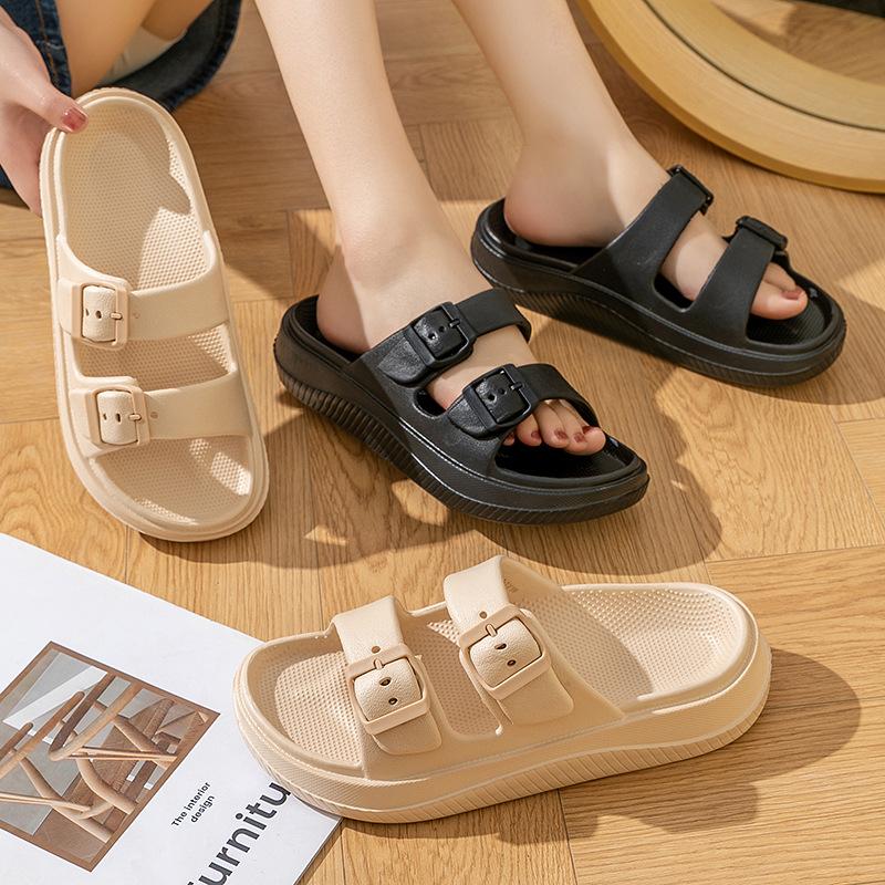 Fashion Women's Platform Slippers Buckle Design Open Toe Flat Slippers Home Mute Non-slip Slides Outdoor Beach Sandals Sandalias