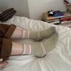 Boneless Rolled-up Socks, Women's Color-blocking Striped Mid-calf Socks, Spring and Autumn Casual and Versatile Long Calf Pile Socks