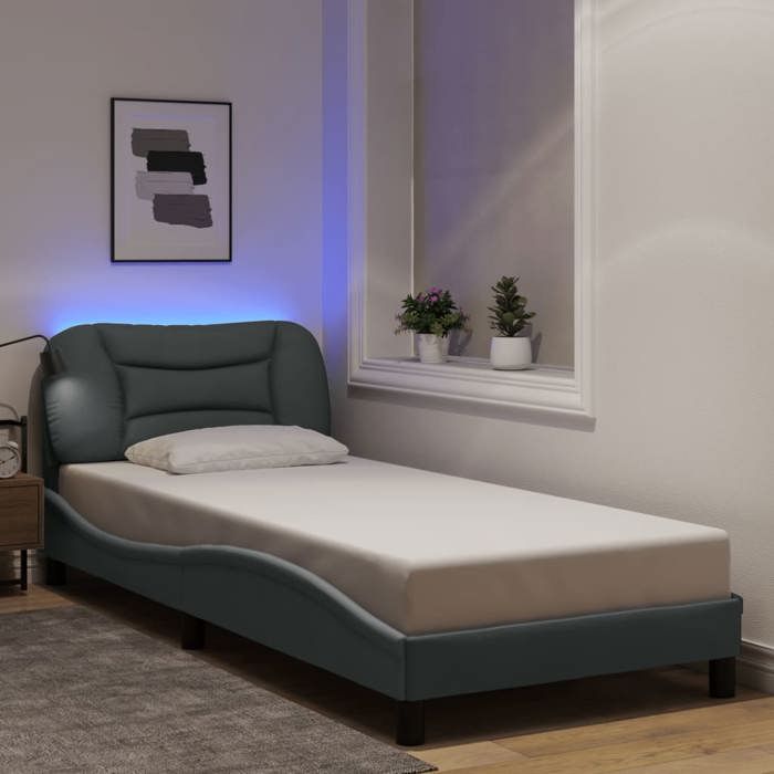 VidaXL Bed Frames with LED Lights, Single Bed with Headboard Cushion, Adult Bed, Bedroom Furniture, Modern, Grey 3213669
